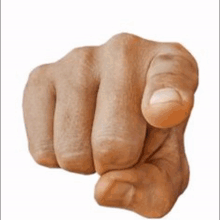 a close up of a person 's fist pointing at the camera on a white background .